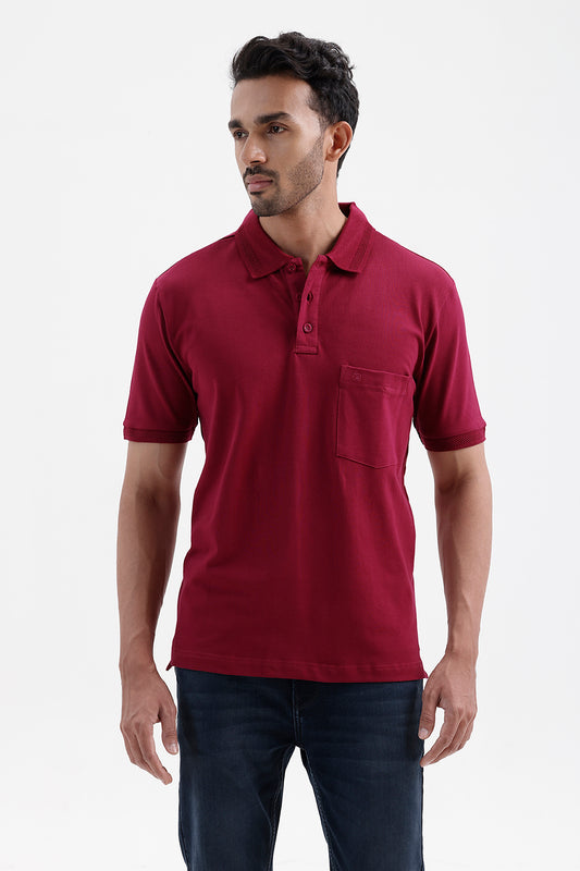 Men's Royal Maroon Lycra Polo T-Shirt