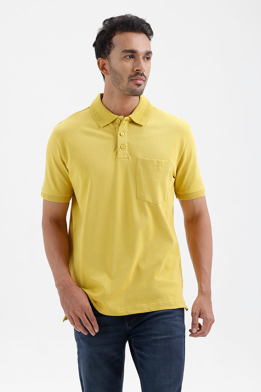 Men's Vintage Mustard Lycra Polo T-Shirt