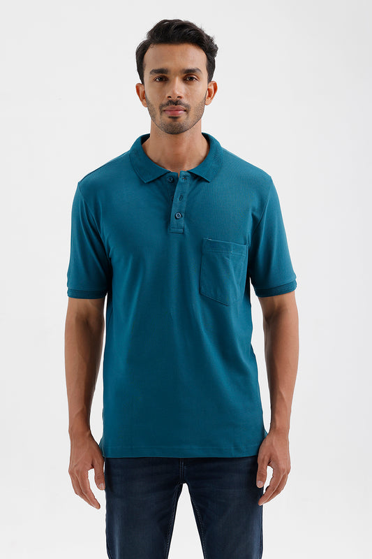 Men's Deep Teal Green Lycra Polo T-Shirt