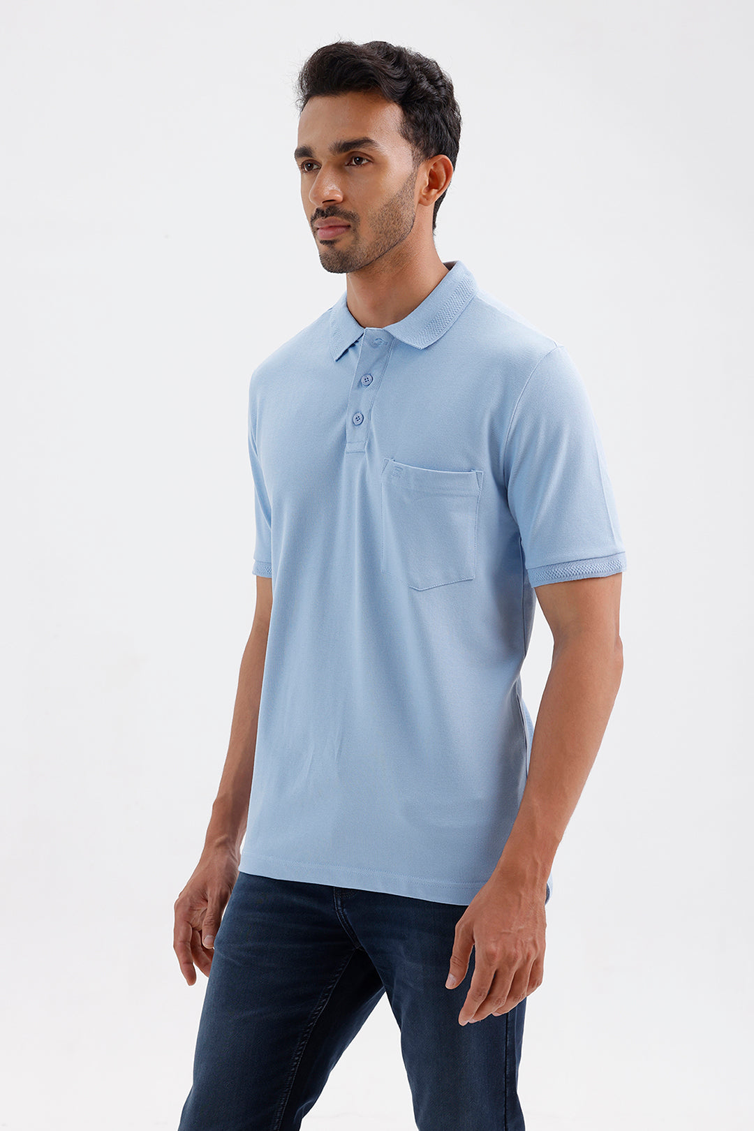Stylish Frost Blue Lycra Polo Men's T-Shirt