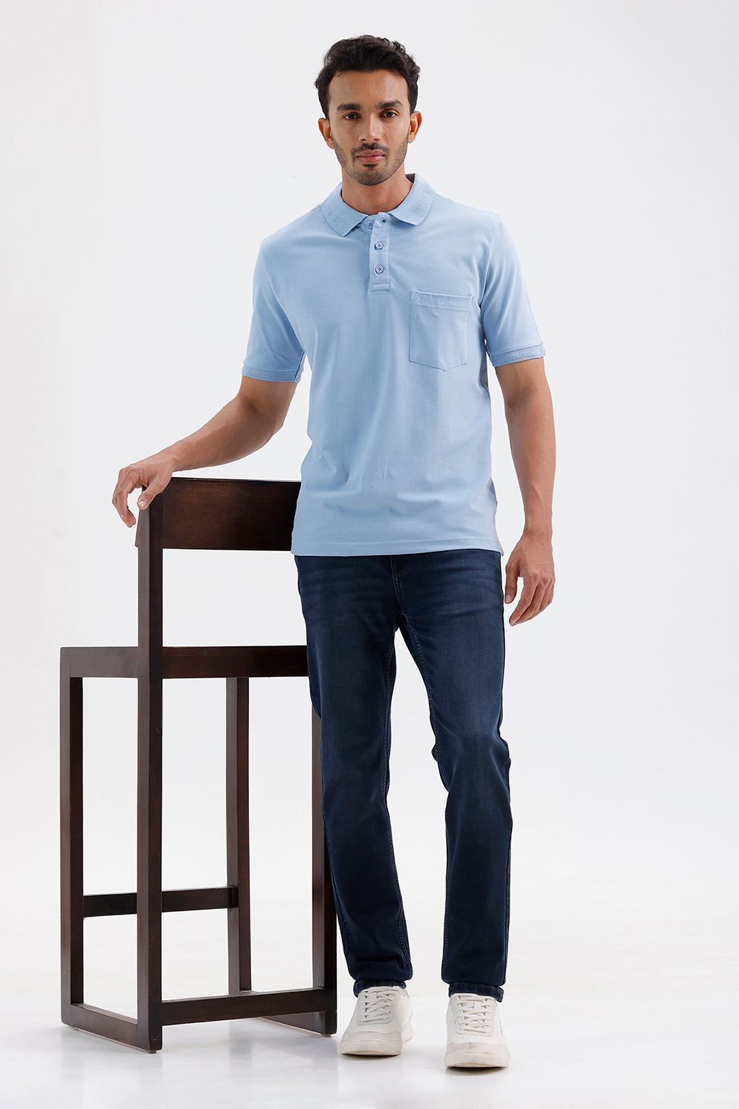Men's Solid Frost Blue Lycra Polo T-Shirt