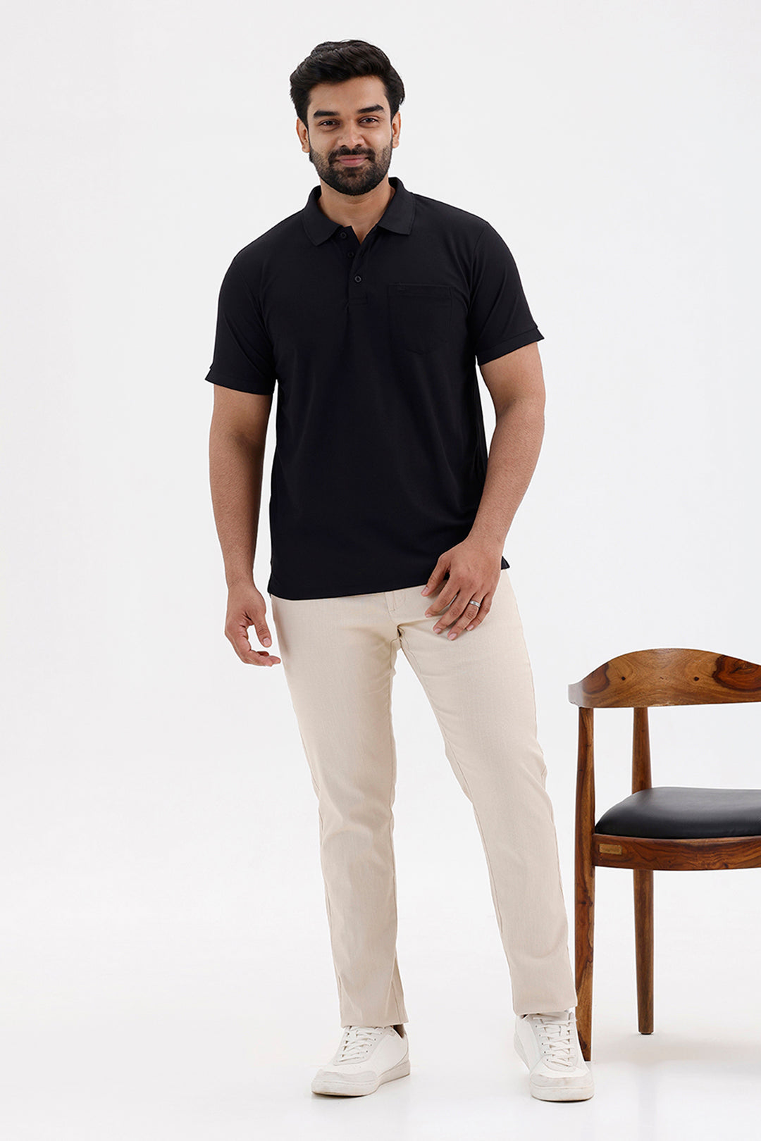 Men's Solid Shadow Carbon Macro Polo T-Shirt