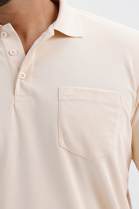 Men's Warm Ivory Beige Macro Polo T-Shirt