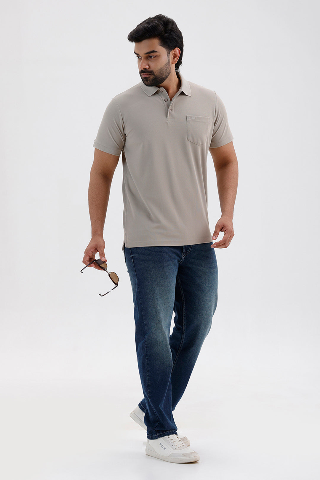 Men's Solid Pebble Grey Macro Polo T-Shirt