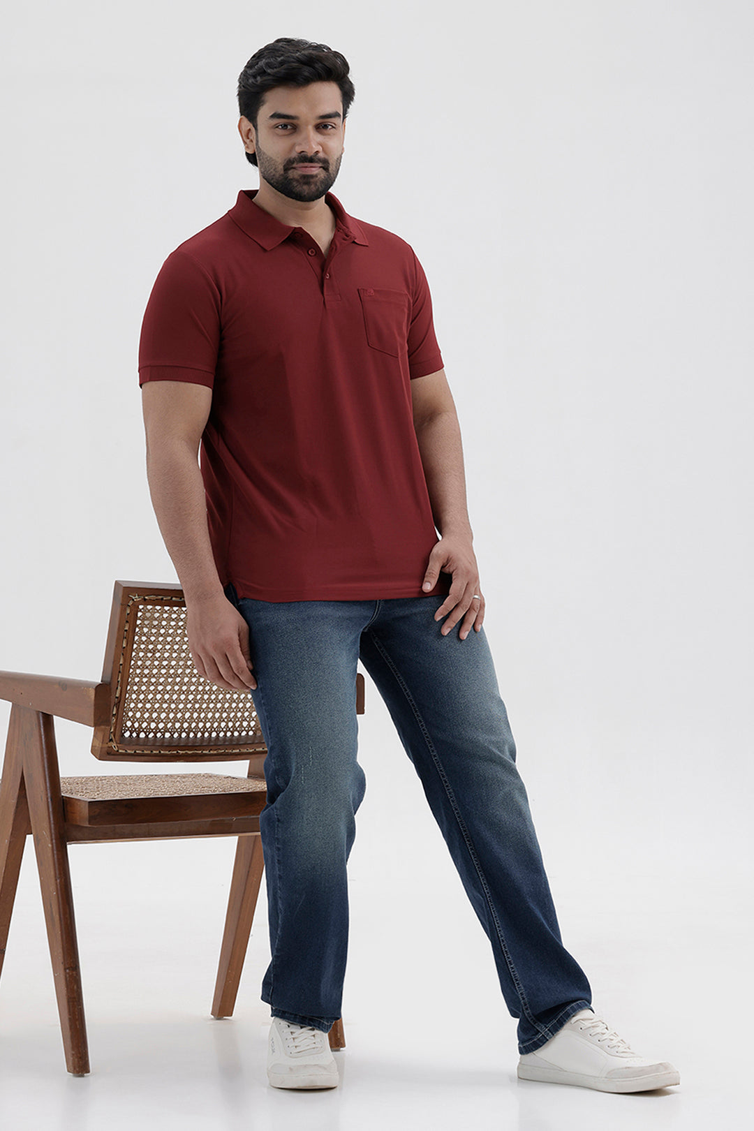 Men's Solid Merlot Red Macro Polo T-Shirt