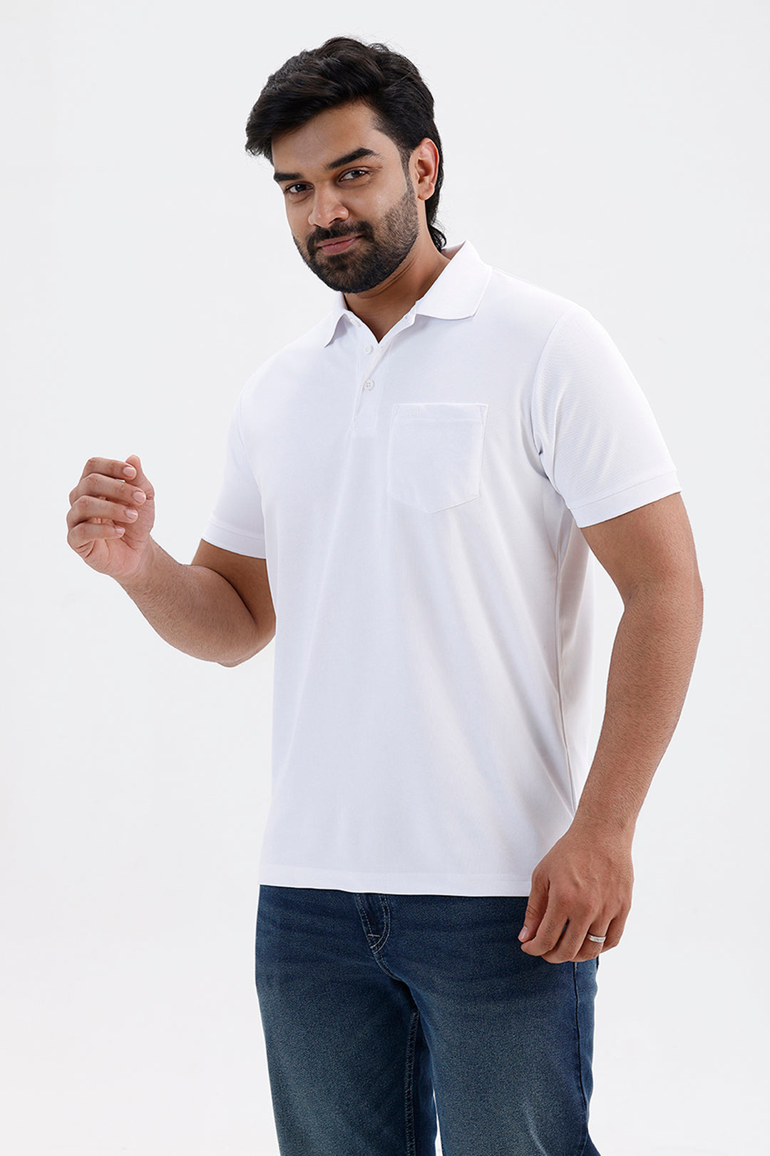 Stylish Pure Snow White Macro Polo Men's T-Shirt