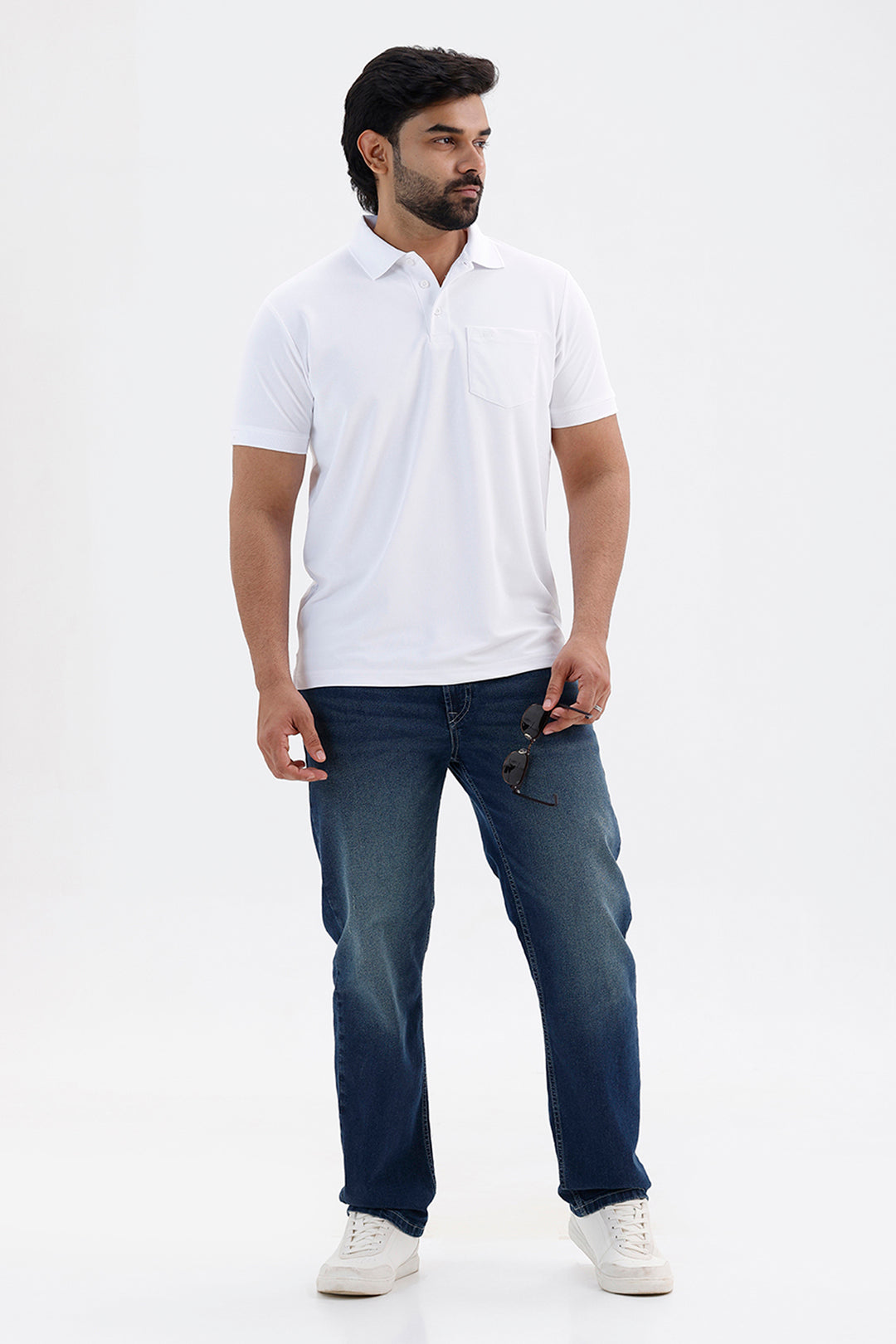 Men's Solid Pure Snow White Macro Polo T-Shirt