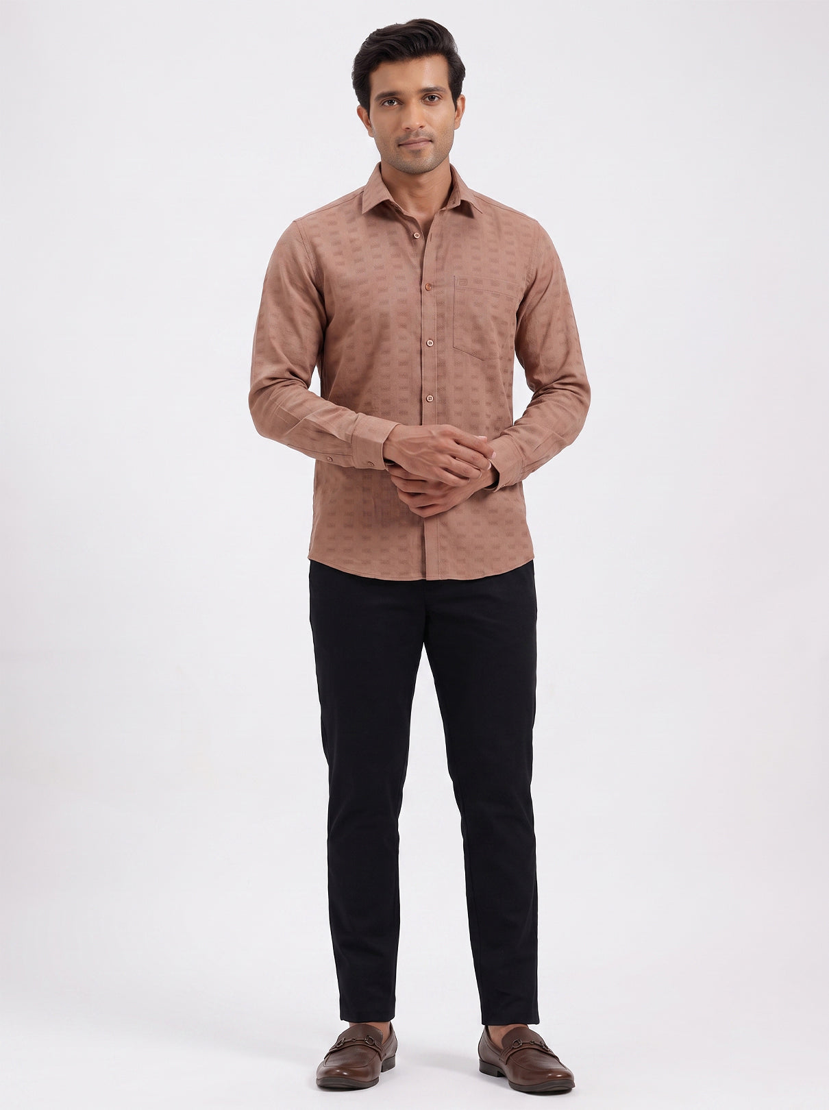 Classic Tan Brown Shirt with Soft Black Trouser Combo For Men