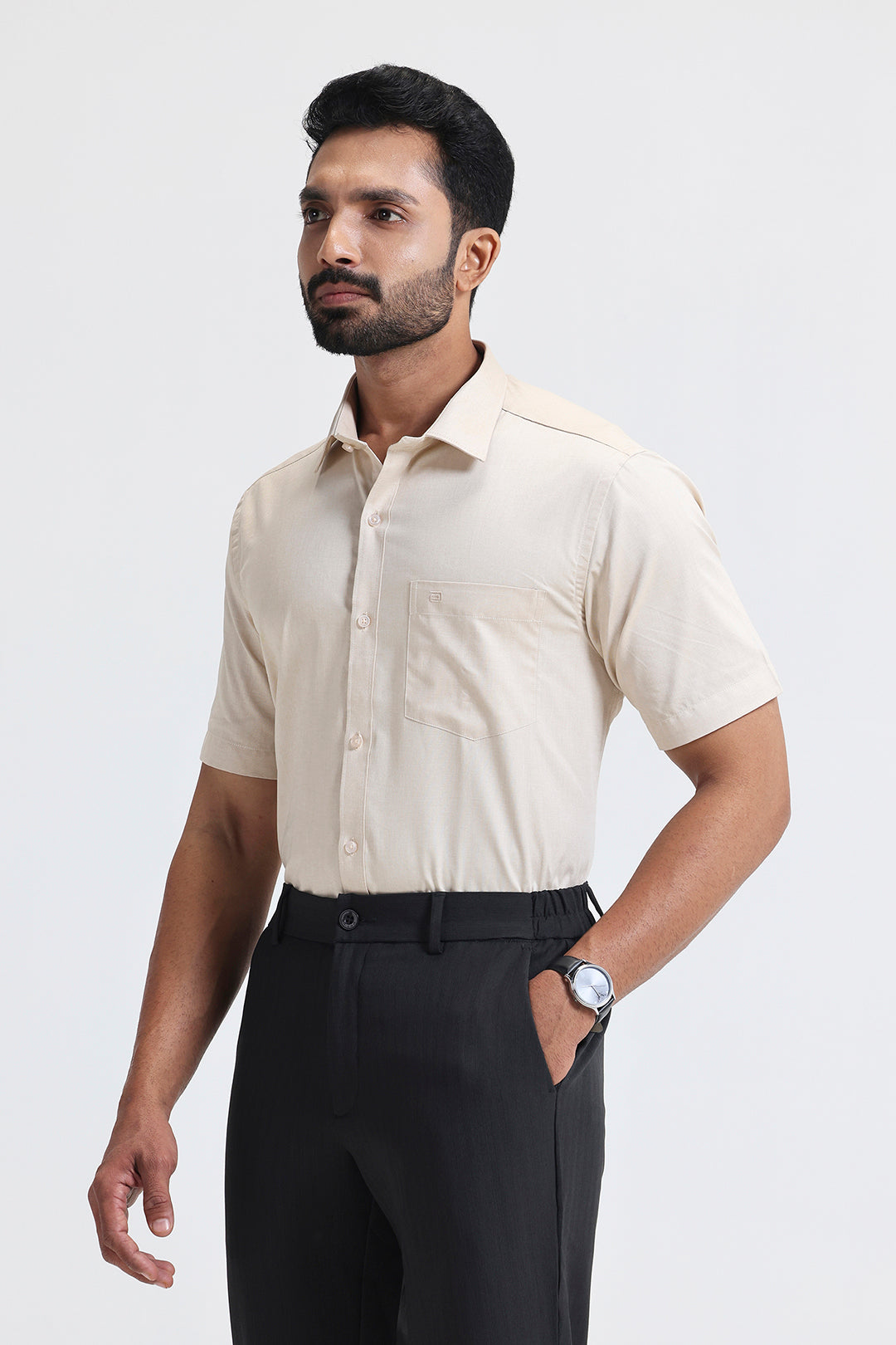 Classic cream beige full sleeve formal shirt for men