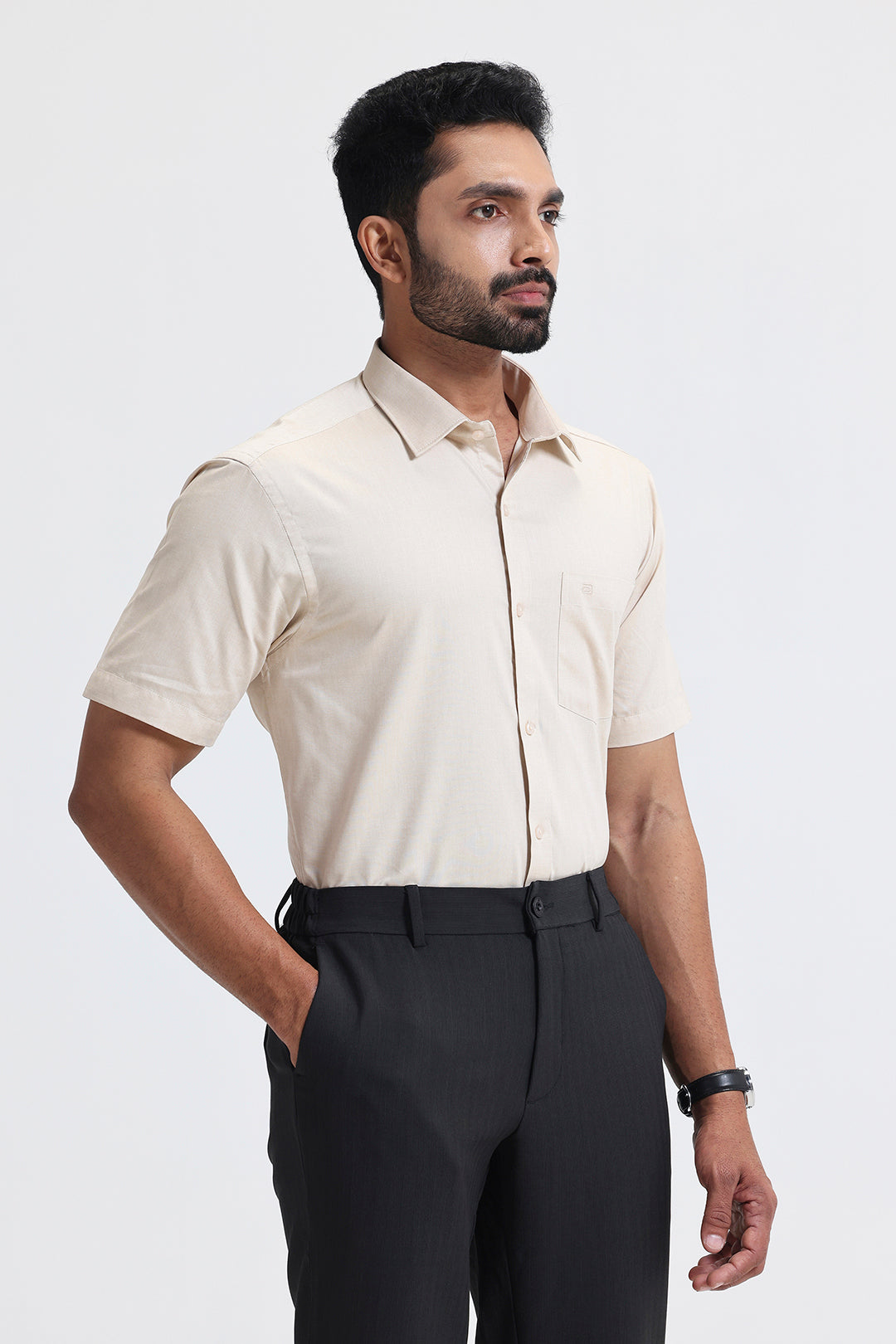 Light cream beige formal wear shirt for men
