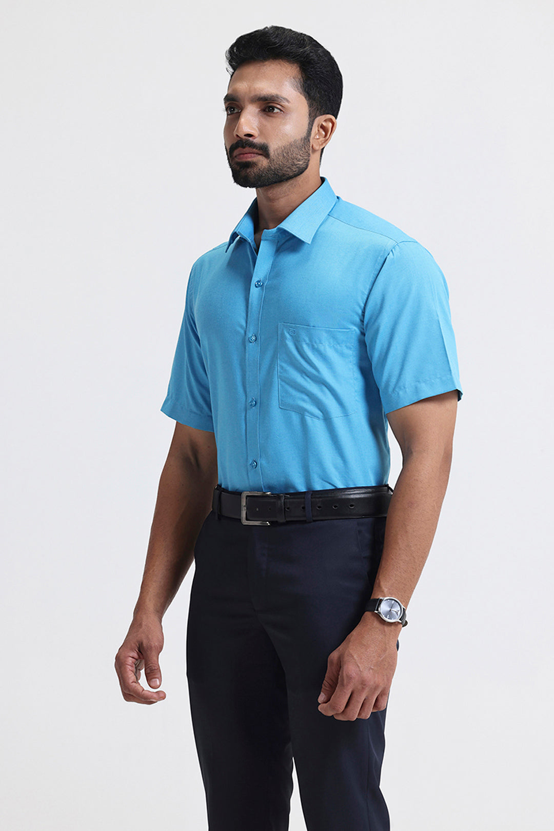 Comfortable electric blue office shirts for men