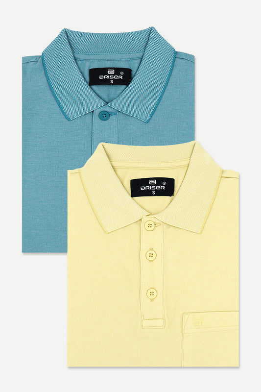 Golf Polo - Greenish Blue and Pastel Yellow T-Shirts Pack Of 2 Combo For Men | Ariser