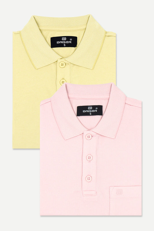 Golf Polo - Pastel Yellow and Pink T-Shirts Pack Of 2 Combo For Men | Ariser