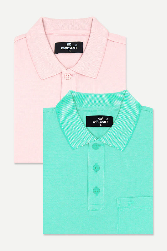 Golf Polo - Baby Pink and Turquoise Green T-Shirts Pack Of 2 Combo For Men | Ariser