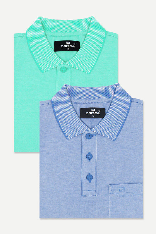 Golf Polo - Turquoise Green and Pastel Blue T-Shirts Pack Of 2 Combo For Men | Ariser