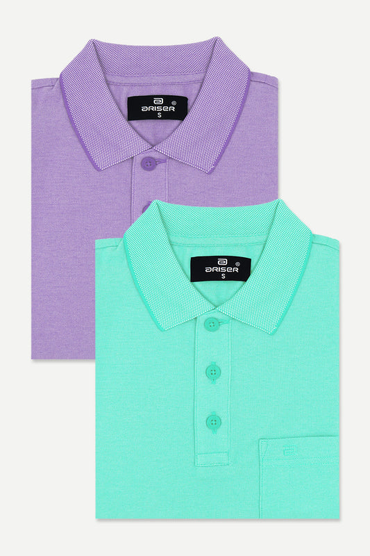 Golf Polo - Turquoise Green and Lavender T-Shirts Pack Of 2 Combo For Men | Ariser