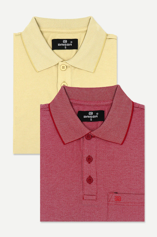 Golf Polo - Coral Peach and Cherry Red T-Shirts Pack Of 2 Combo For Men | Ariser