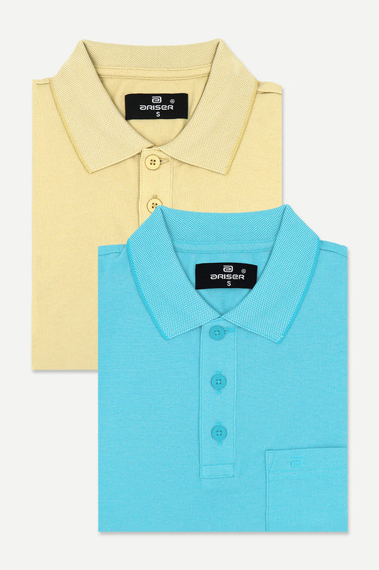 Golf Polo - Coral Peach and Turquoise Blue T-Shirts Pack Of 2 Combo For Men | Ariser