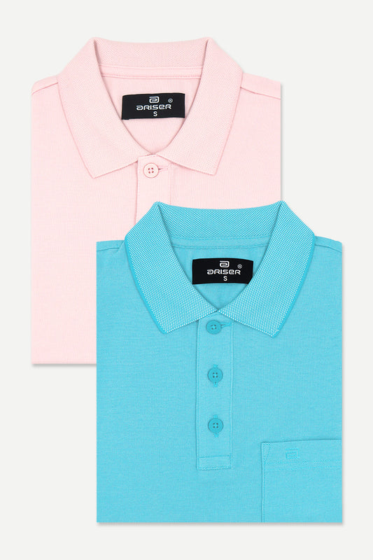Golf Polo - Baby Pink and Turquoise Blue T-Shirts Pack Of 2 Combo For Men | Ariser
