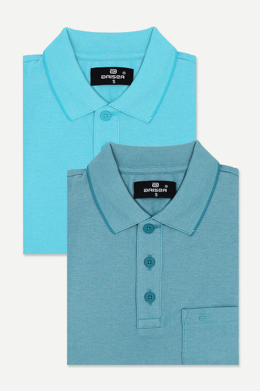 Golf Polo - Turquoise Blue and Greenish Blue T-Shirts Pack Of 2 Combo For Men | Ariser