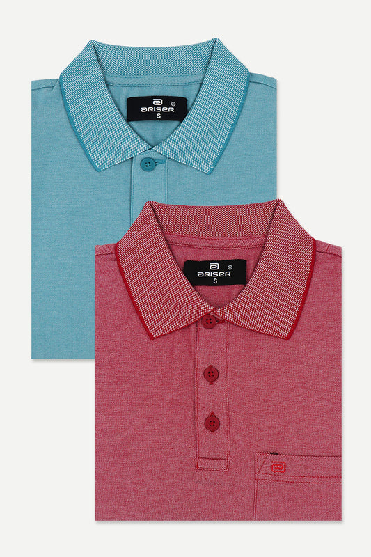 Golf Polo - Greenish Blue and Cherry Red T-Shirts Pack Of 2 Combo For Men | Ariser