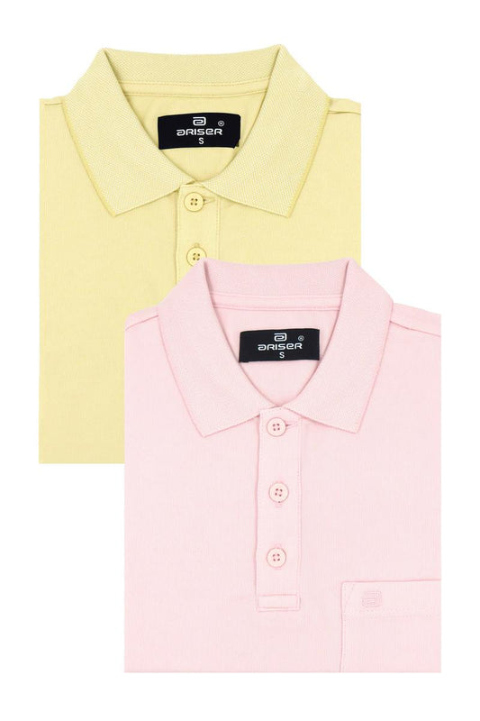 Golf Polo - Pastel Yellow and Pink T-Shirts Pack Of 2 Combo For Men | Ariser