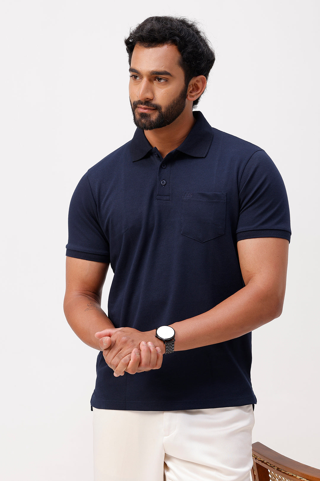 Short sleeve navy blue tennis polo t-shirt