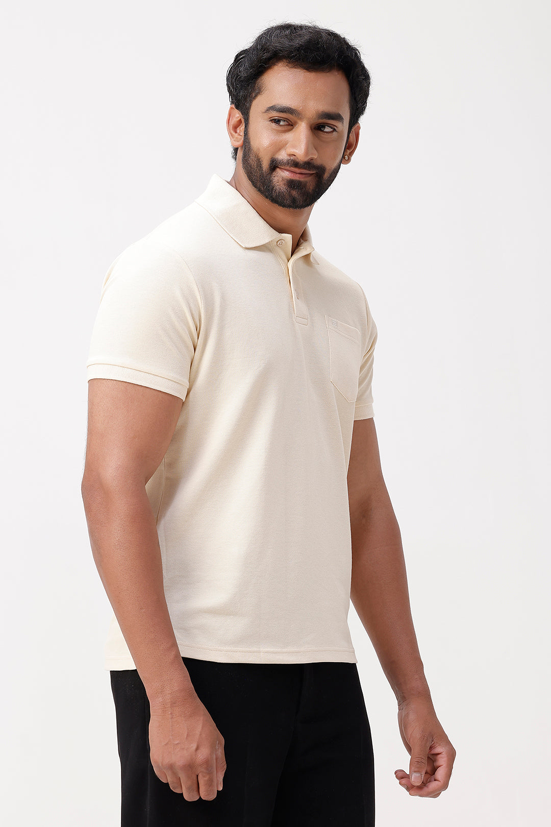 solid natural cream polo t-shirt for men