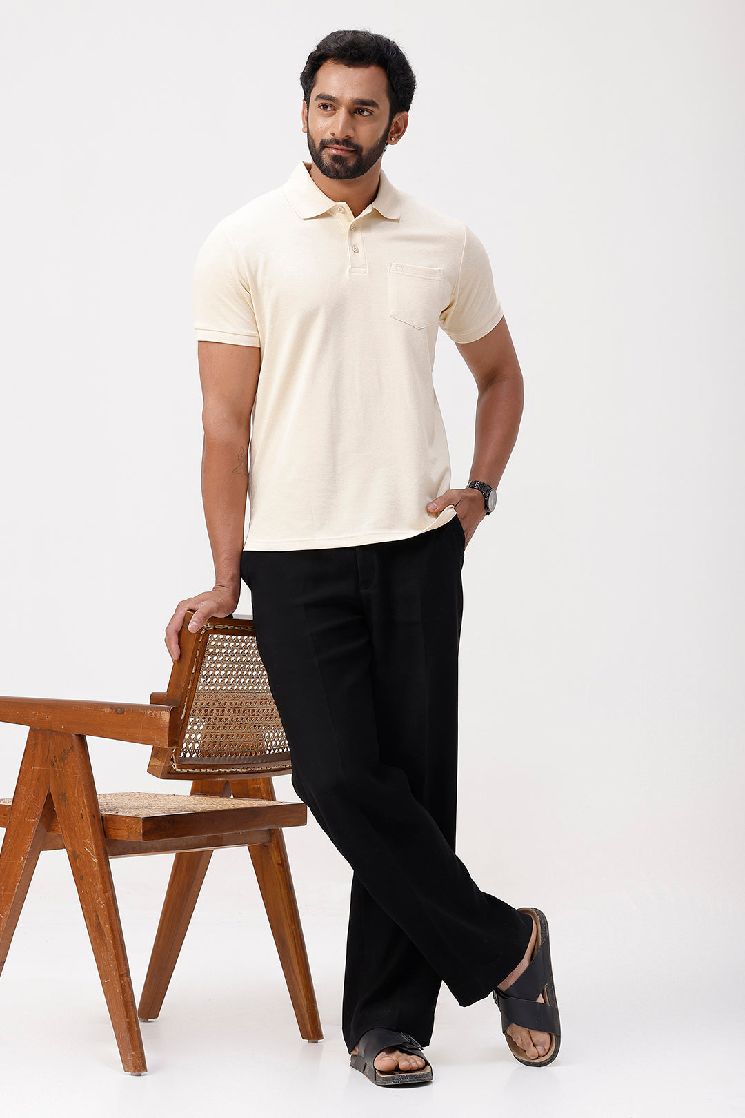 casual wear cream polo t-shirt