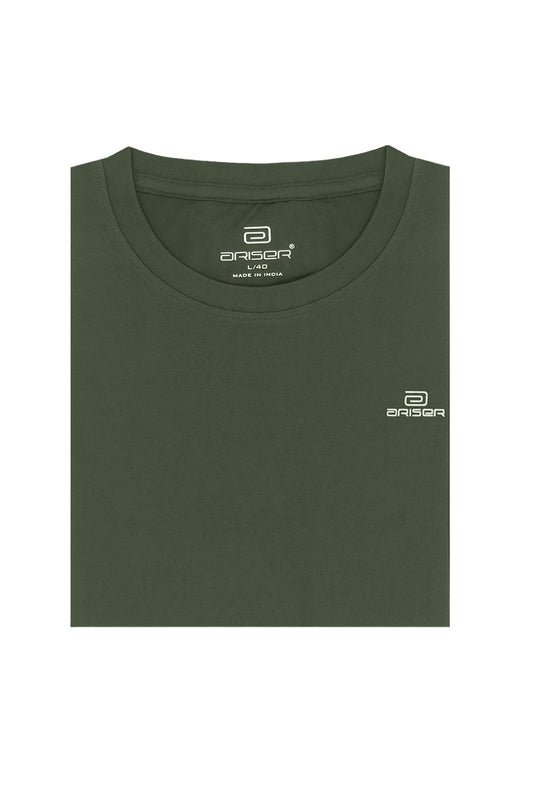 Round Neck - Military Green Solid T-Shirts For Men | Ariser