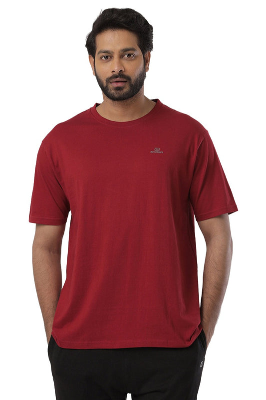 Round Neck - Maroon Solid T-Shirts For Men | Ariser