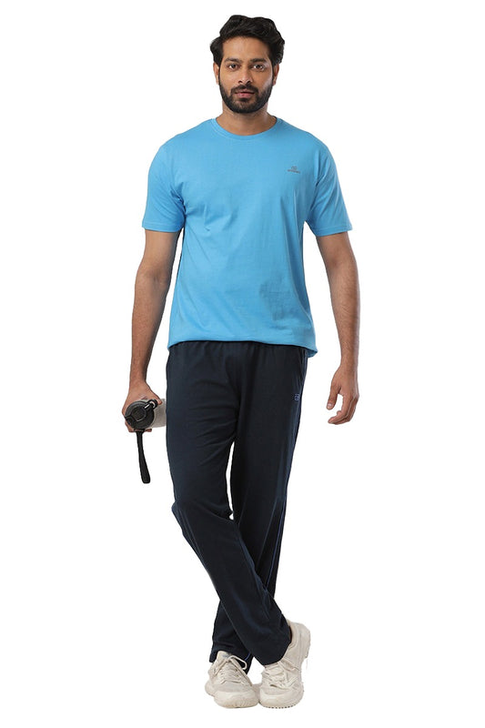 Round Neck - Blue Solid T-Shirt For Men | Ariser