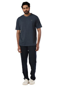 Round Neck - Navy Melange Solid T-Shirt For Men | Ariser