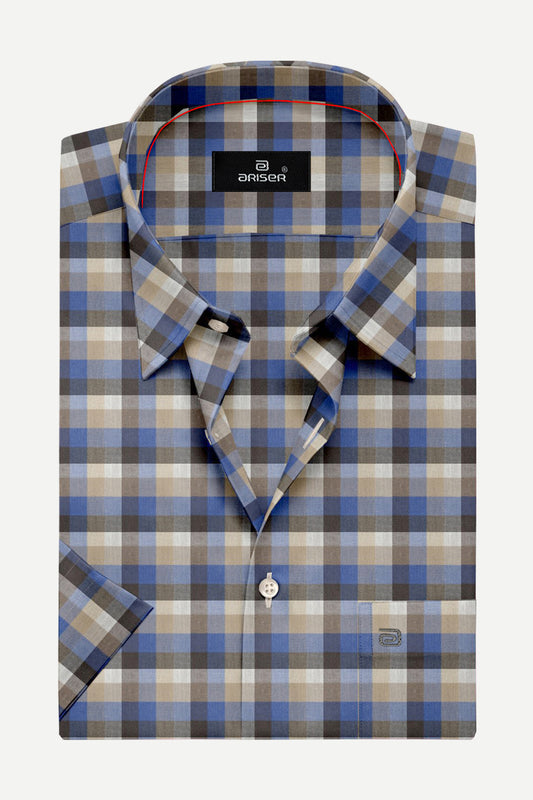 Vegas - Blue With Sandal Checked Shirts For Mens | Ariser