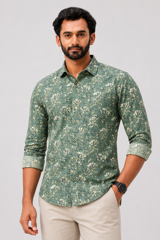Green floral patterned shirt