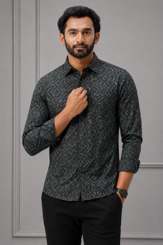 Printed shirt with a brand label