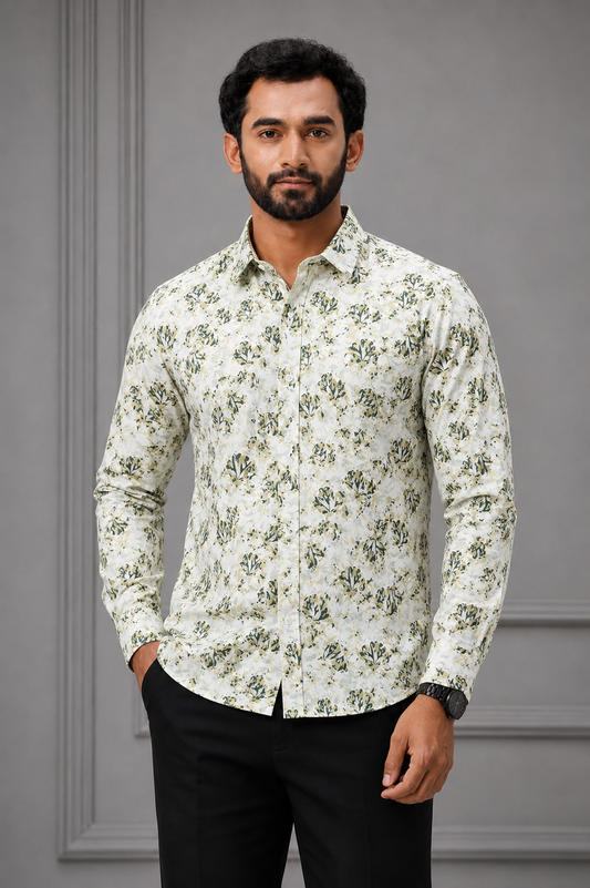 White Floral patterned shirt