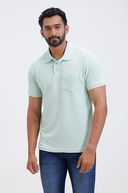 fresh mint green waffle polo t-shirt for men