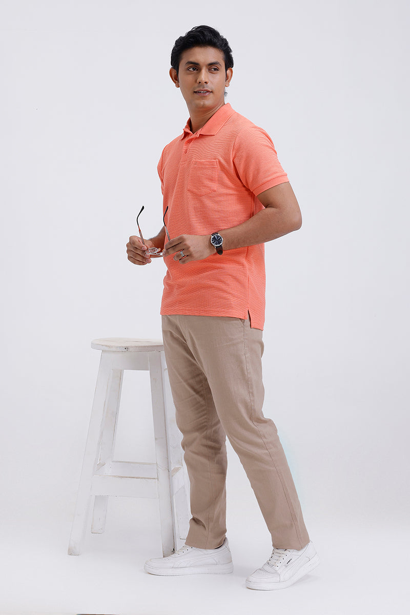 Soft waffle knit peach polo T-shirt for men