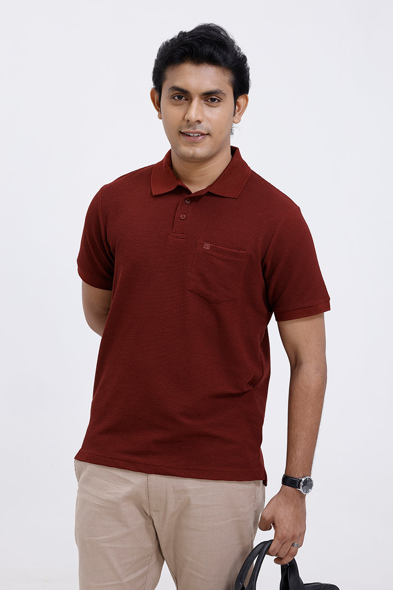 Ariser  maroon waffle knit polo T-shirt daily wear