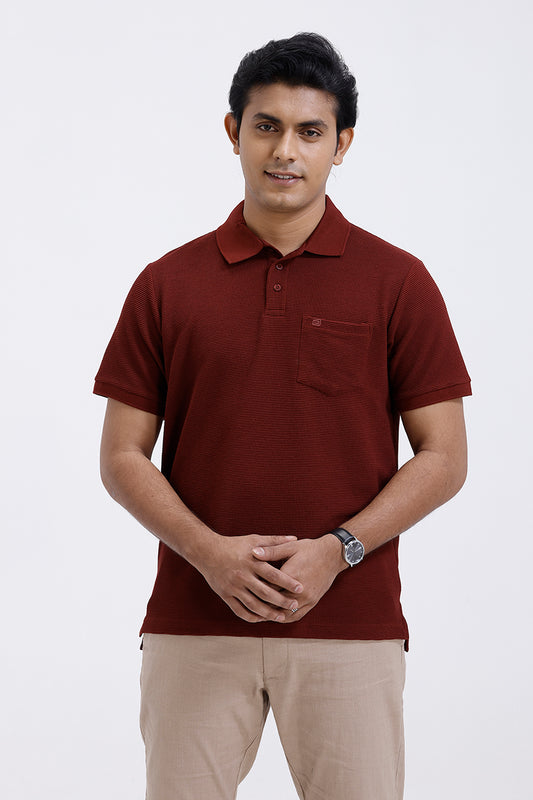 Maroon colour waffle knit polo T-shirt for men