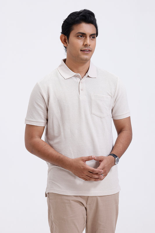 ariser waffle polo natural cream t-shirt men
