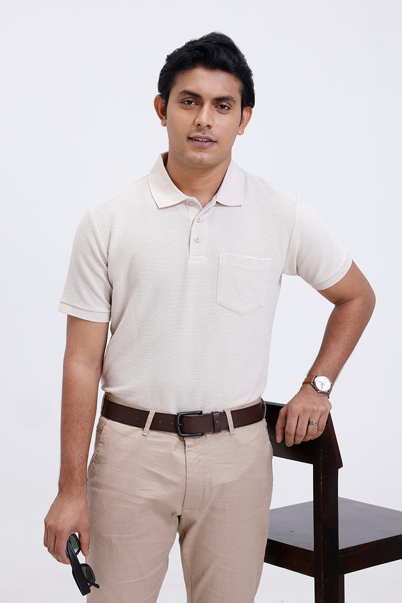 ariser casual waffle polo cream colour