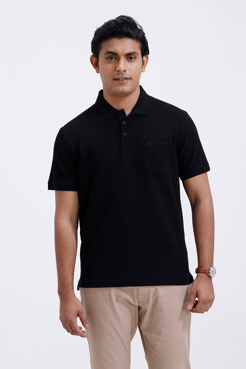 Ariser waffle polo midnight black t-shirt men