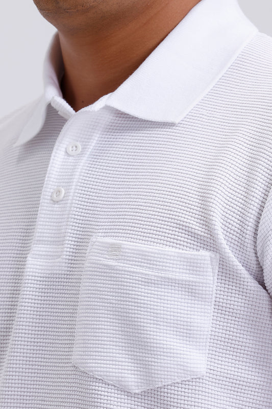 snow white waffle polo t-shirt for men
