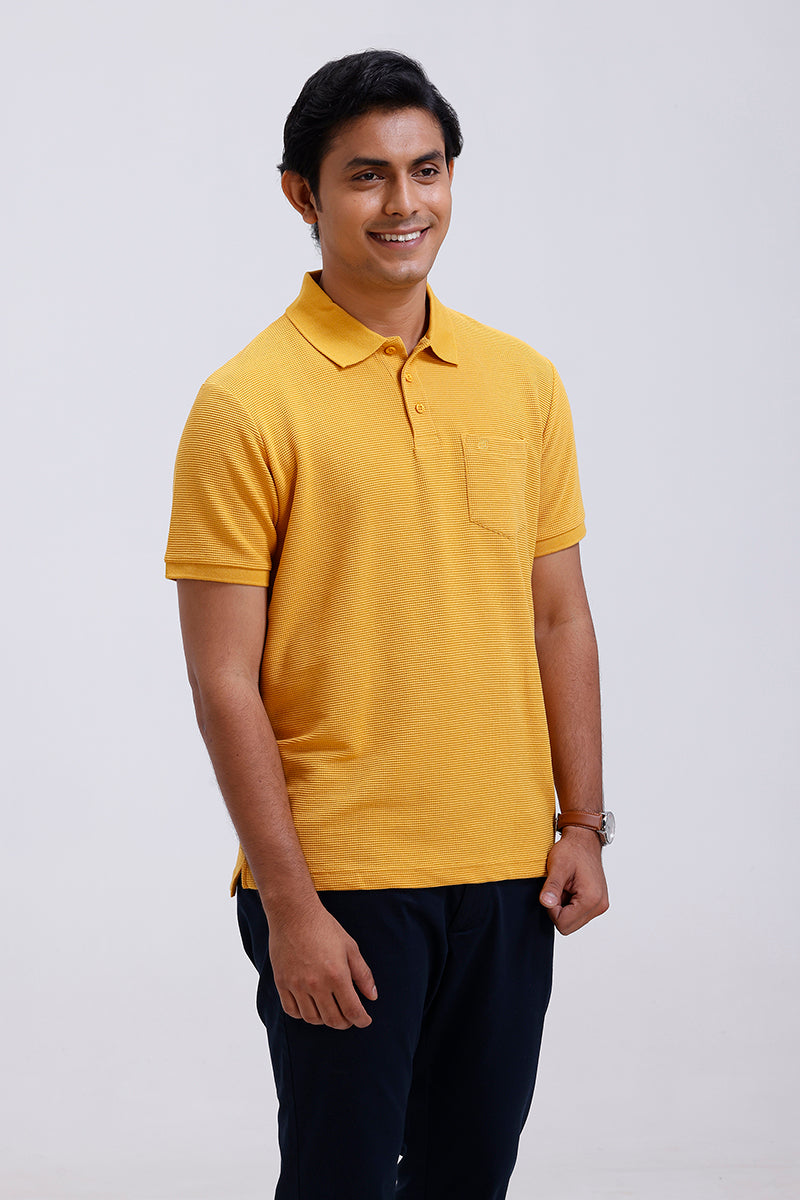 ariser men waffle knit harvest gold polo t-shirt