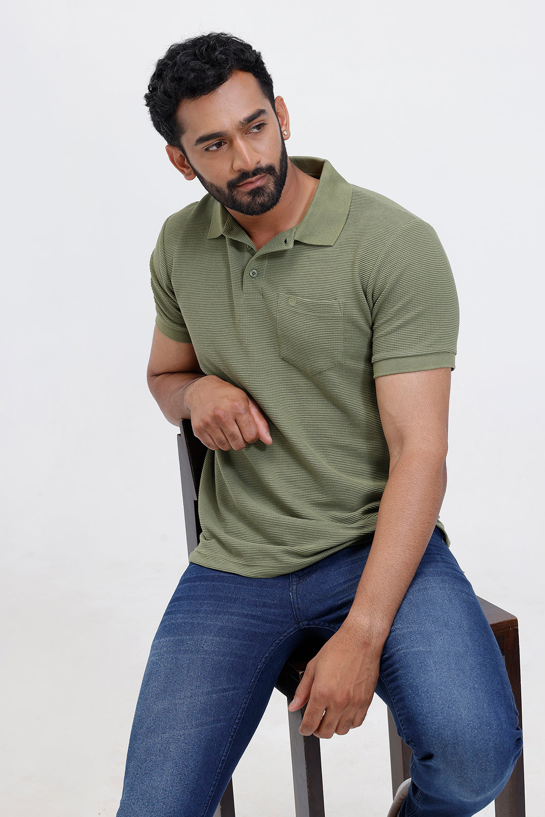 ariser casual waffle polo forest olive green colour