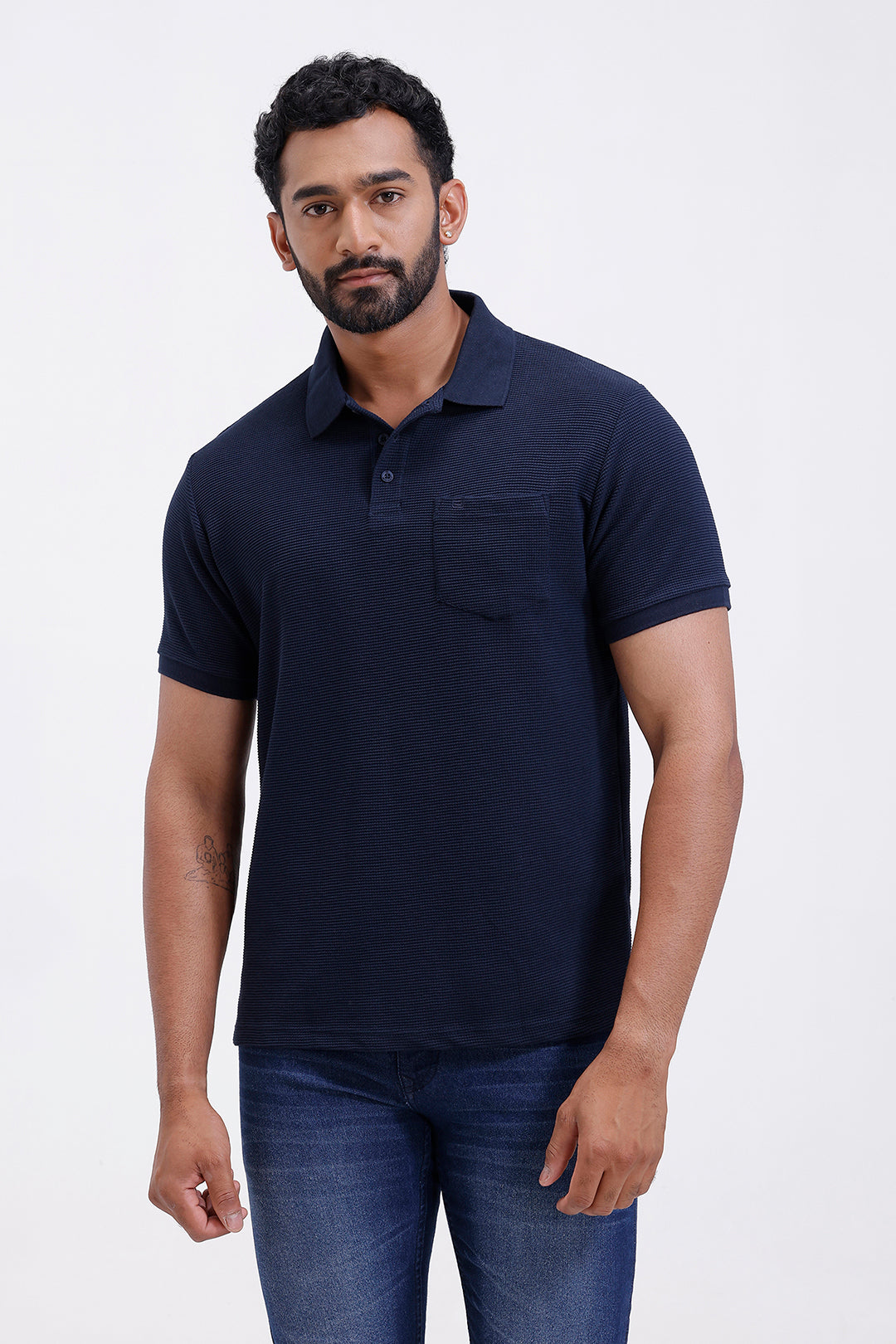 ariser waffle polo classic navy blue t-shirt men