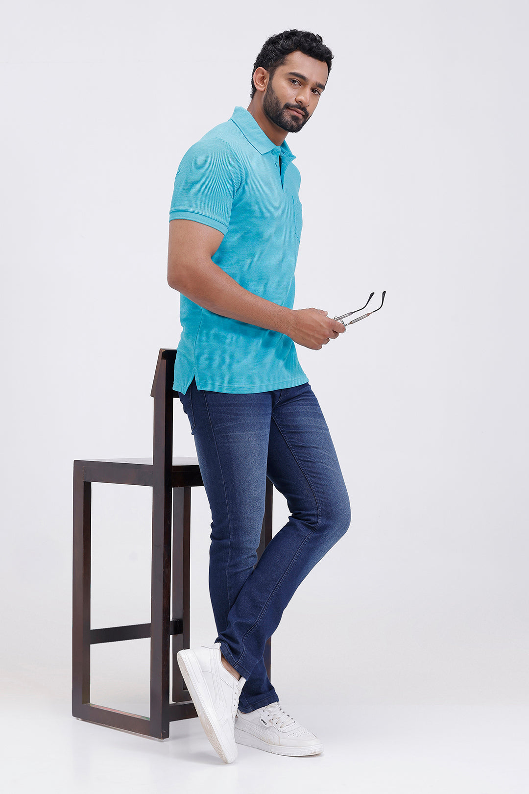 ariser men waffle knit ocean mist polo t-shirt