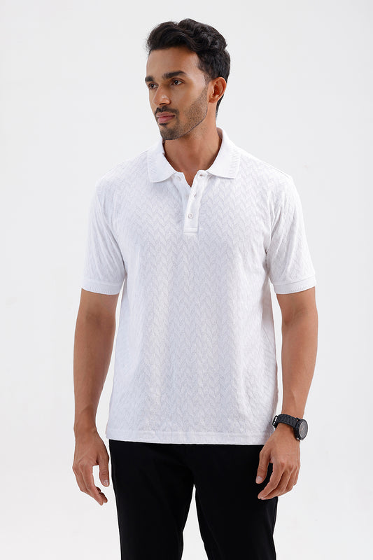 Men's Pure White Fashion Polo T-Shirt